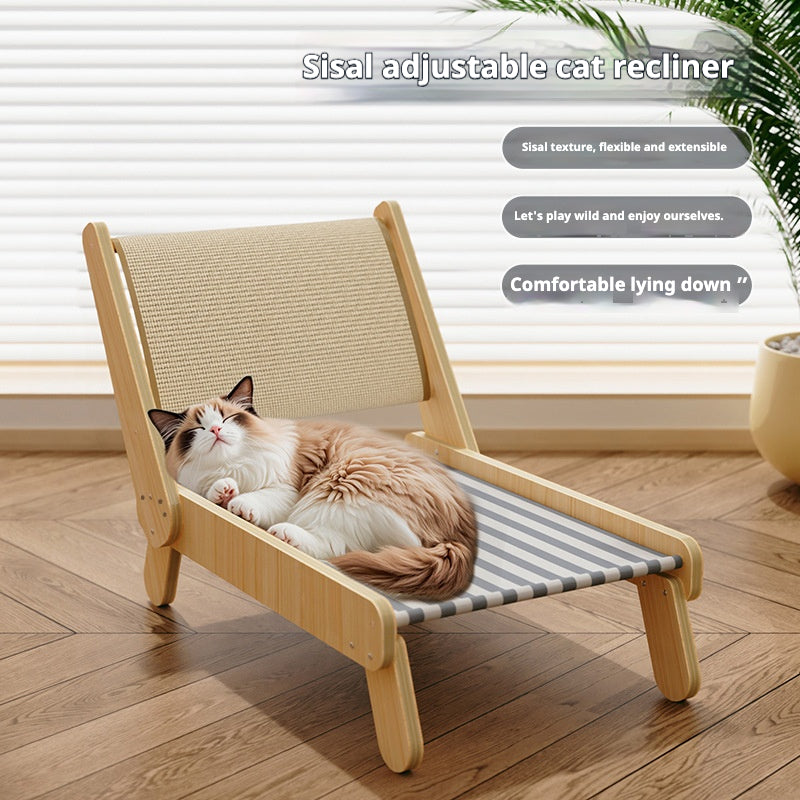 Cat Bed & Scratcher in One – Large Elevated Solid Wood Lounge with Sisal Mat, Eco-Friendly & Cool Touch for Summer