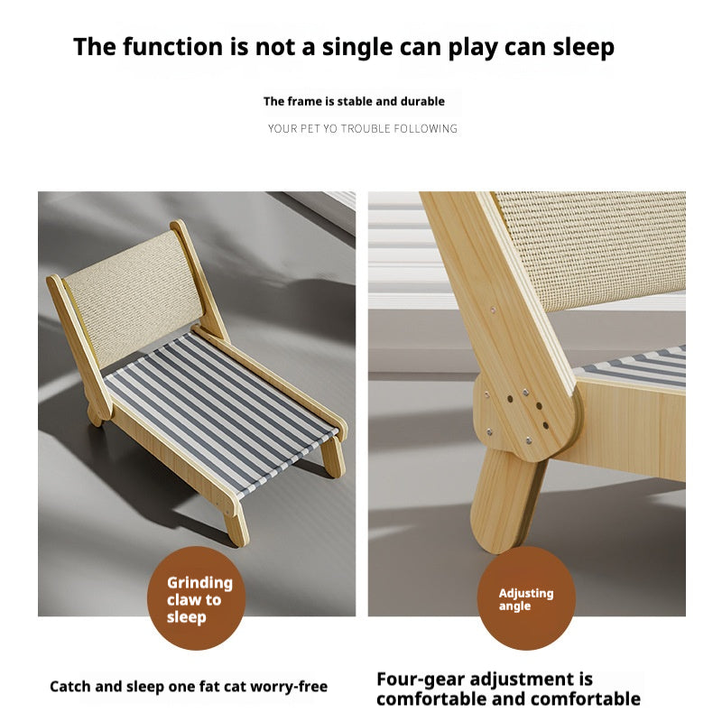 Cat Bed & Scratcher in One – Large Elevated Solid Wood Lounge with Sisal Mat, Eco-Friendly & Cool Touch for Summer